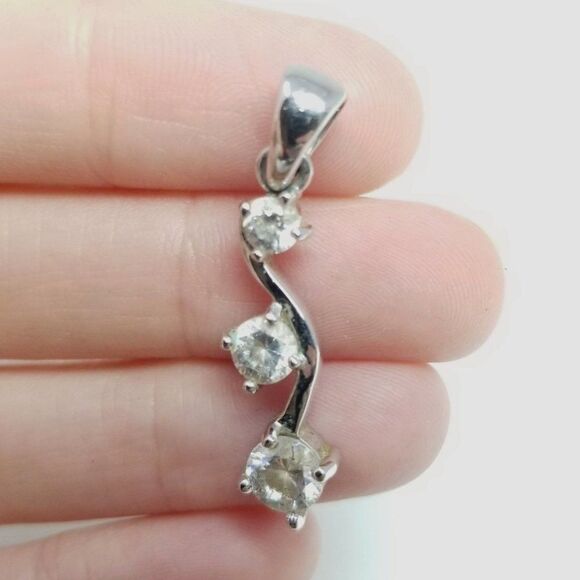 Vintage Three Stone Pendant, Sparkly Rhinestone and Silver Tone Setting, Estate - Picture 1 of 5